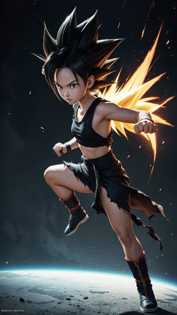 Dragonball Z: small, pitite girl; fighter, super sayan, torn black clothes, NSFW
