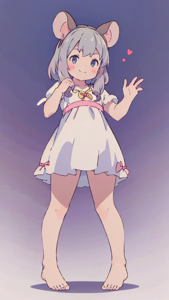 ((masterpiece))((Highest quality))Mouse Ears、girl、smile、blush、Flat Chest、Are thin、、low length、Gray Hair、blush、Are standing、Whole body image、Even your toes are visible、Eye level on face、front、No background、Mouse pose、真frontのアングル、