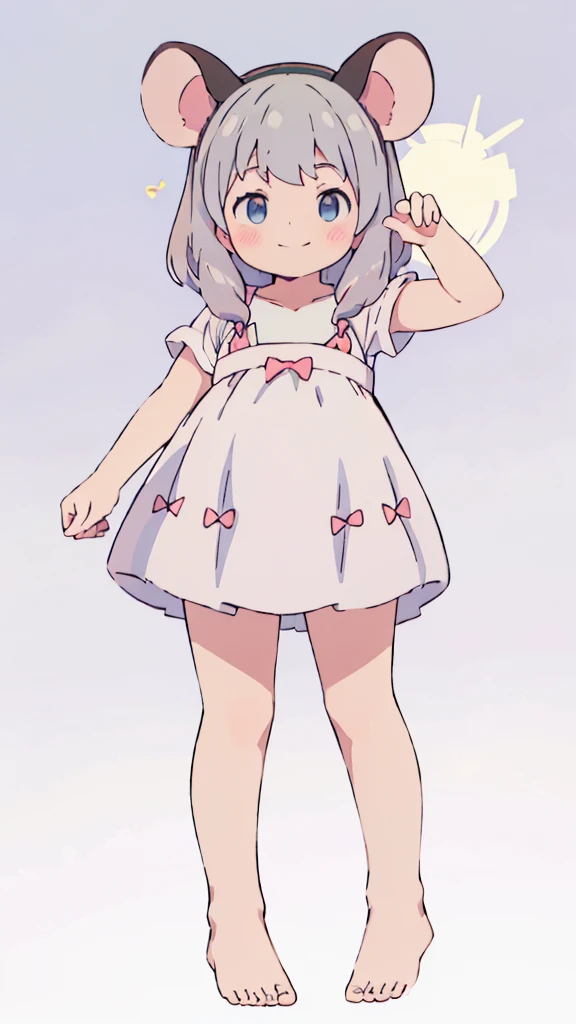 ((masterpiece))((Highest quality))Mouse Ears、girl、smile、blush、Flat Chest、Are thin、、low length、Gray Hair、blush、Are standing、Whole body image、Even your toes are visible、Eye level on face、front、No background、Mouse pose、真frontのアングル、