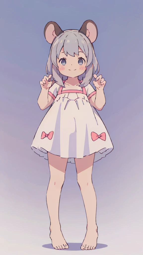 ((masterpiece))((Highest quality))Mouse Ears、girl、smile、blush、Flat Chest、Are thin、、low length、Gray Hair、blush、Are standing、Whole body image、Even your toes are visible、Eye level on face、front、No background、Mouse pose、真frontのアングル、