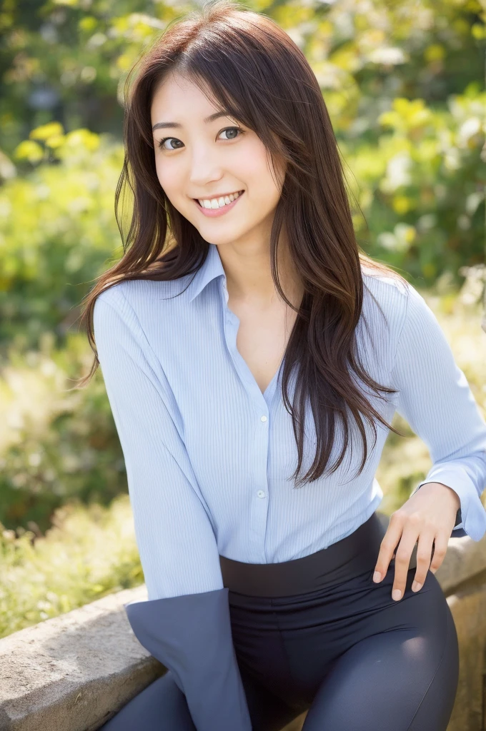 (((One girl,alone))),(Highly realistic photos, High resolution, Detailed face, Beautiful Eyes) Japanese women, 21 years old, Cute face, alone:1, Nice body, Medium chest, ,Hairstyle, Take a photo book,Leggings、Healthy Body,smile,Thighine Fujiko