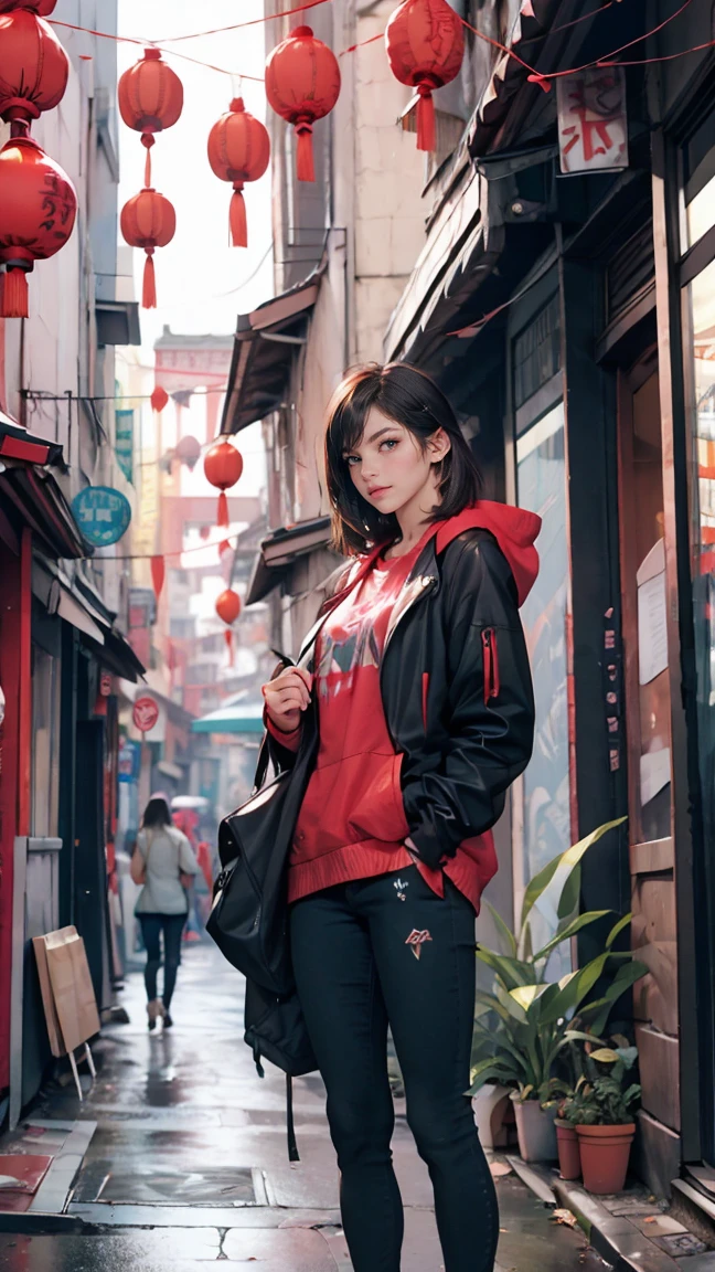 CAPCOM「Street Fighter」Mika rainbow、In an alley in Chinatown、Leaning against the wall of a building with one&#39;arms crossed