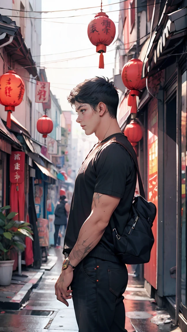 CAPCOM「Street Fighter」Mika rainbow、In an alley in Chinatown、Leaning against the wall of a building with one'arms crossed