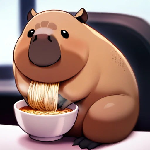 no human,original, capybara,airamen,eating_ramen,
masterpiece, best quality, very aesthetic, absurdres,
