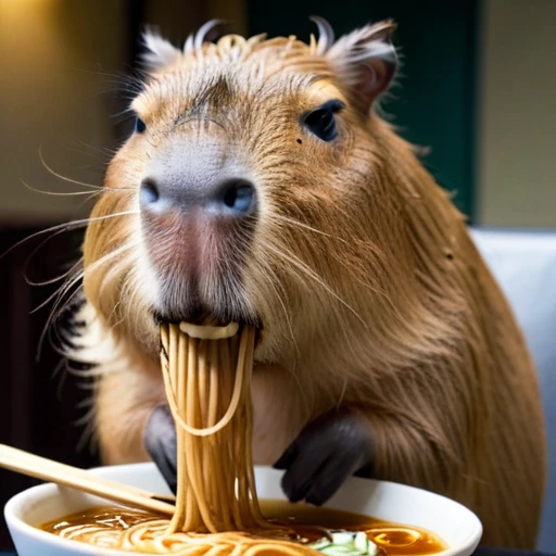 no human,original, capybara,airamen,eating_ramen, 
masterpiece, best quality, very aesthetic, absurdres,