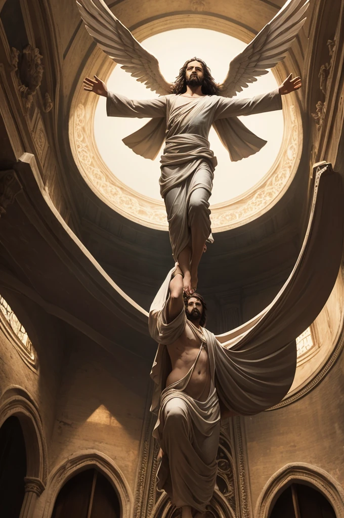 Create an image of a flying Christ