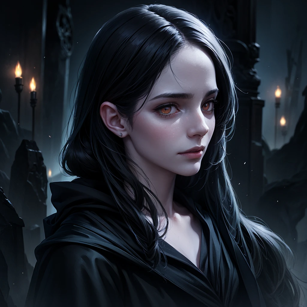 Portrait of the Grim Reaper with white eyes, high chaos, dark atmosphere, intricate details, by Johan Grenier style, Alyssa Monks style