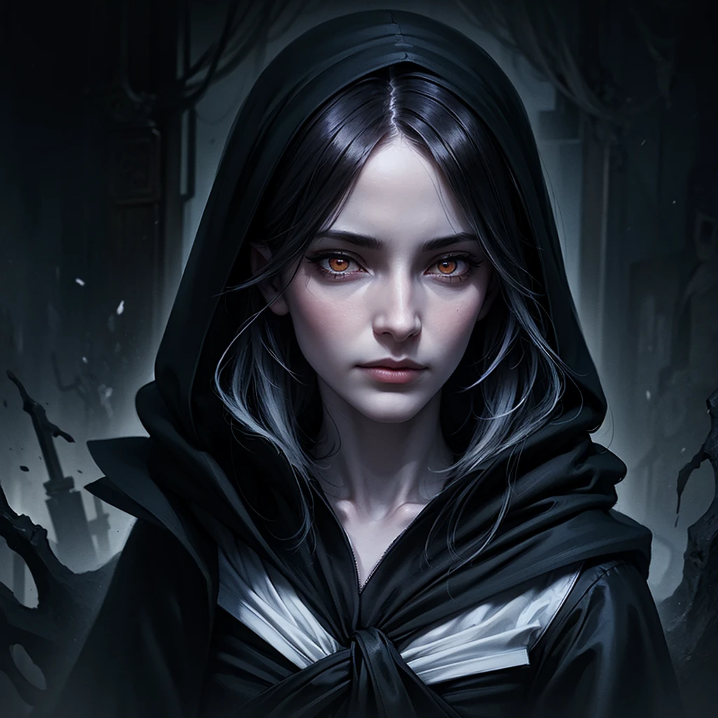 Portrait of the Grim Reaper with white eyes, high chaos, dark atmosphere, intricate details, by Johan Grenier style, Alyssa Monks style
