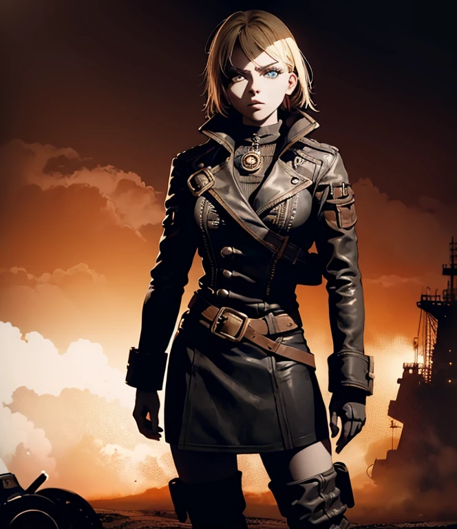 ambiente steampunk, dramatic art, estilo de arte dieselpunk, apocalyptic road warrior vibe, a girl wearing beautiful mirrored sunglasses that reflects everything around her, arte digital surrealista, Mad Max inspirado, heavy metal artwork, simetria da face cromada, arte steampunk digital, no estilo Mad Max, metal art, not art style by Filip Hodas, arte digital steampunk, dieselpunk, em um mundo hightech