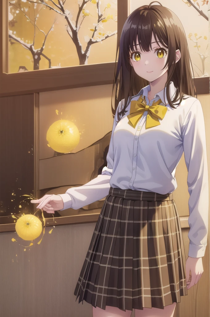 Sayoghiwara, Sayu Ogiwara, Long Hair, bangs, Brown Hair, (Yellow Eyes:1.5), smile,
break skirt, shirt, Long sleeve, bow, , white shirt, Pleated skirt, socks, collared shirt, bowtie, red bow, sweater, Plaid, Plaid skirt, cardigan, black socks, red bowtie,
break indoors, classroom,
break looking at viewer, (Cowboy Shot:1.5),
break (masterpiece:1.2), Highest quality, High resolution, unity 8k wallpaper, (figure:0.8), (Beautiful attention to detail:1.6), Highly detailed face, Perfect lighting, Highly detailed CG, (Perfect hands, Perfect Anatomy),