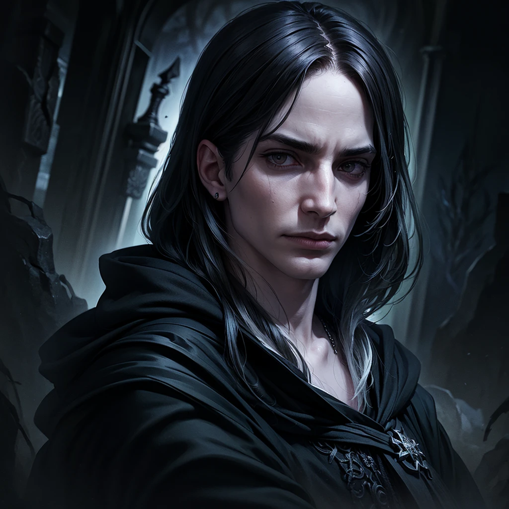 Portrait of the Grim Reaper, handsome, high chaos, dark atmosphere, intricate details, by Johan Grenier style, Alyssa Monks style