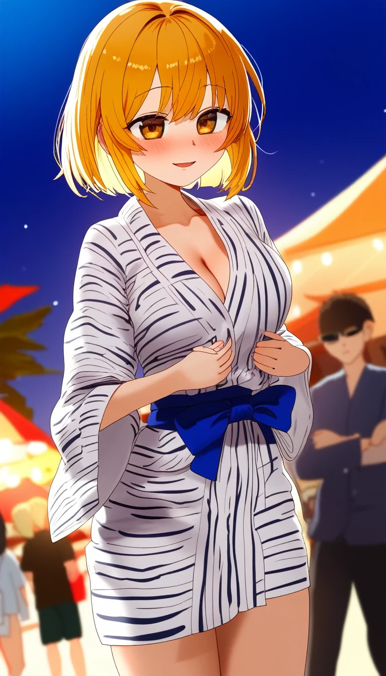 夏のyukataを着て立っている、上品なyukata、yukata、Kimono of the common people、カラフルなyukata、日本の夏のyukata、日本の古典的な夏のかわいいyukata、花柄の赤いyukata、Summer festival style