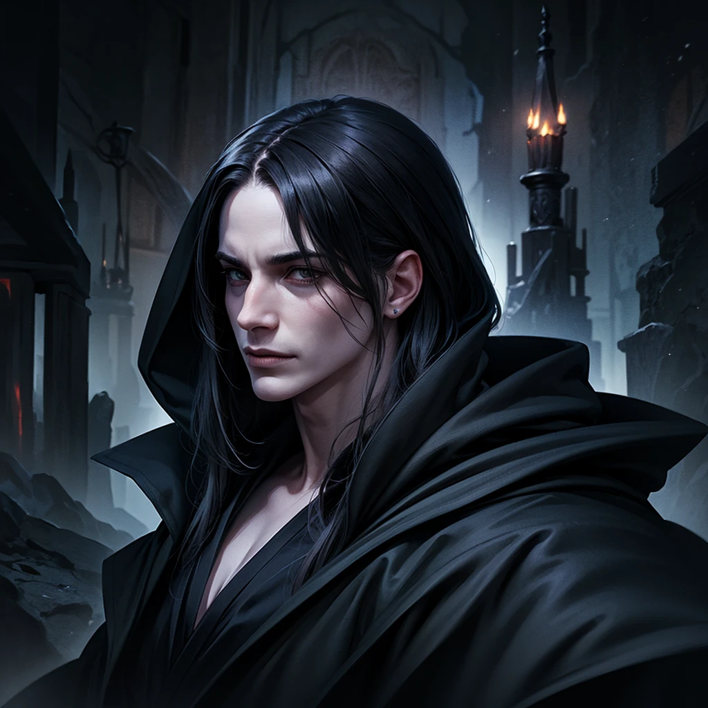 Portrait of the Grim Reaper, handsome demon, high chaos, dark atmosphere, intricate details, by Johan Grenier style, Alyssa Monks style