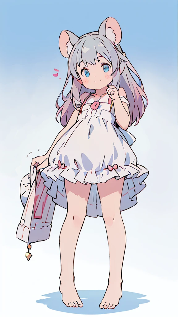 ((masterpiece))((Highest quality))Mouse Ears、Different colored eyes、girl、smile、blush、Flat Chest、Are thin、、low length、Gray Hair、blush、Are standing、Whole body image、Even your toes are visible、Eye level on face、front、No background、Mouse pose、真frontのアングル、