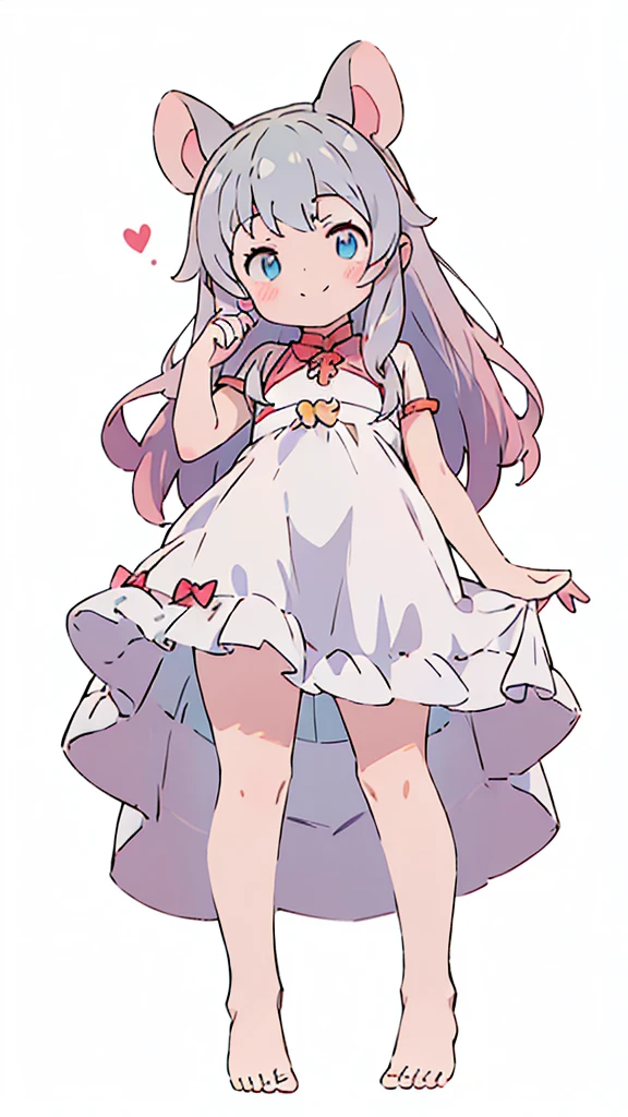 ((masterpiece))((Highest quality))Mouse Ears、Different colored eyes、girl、smile、blush、Flat Chest、Are thin、、low length、Gray Hair、blush、Are standing、Whole body image、Even your toes are visible、Eye level on face、front、No background、Mouse pose、真frontのアングル、
