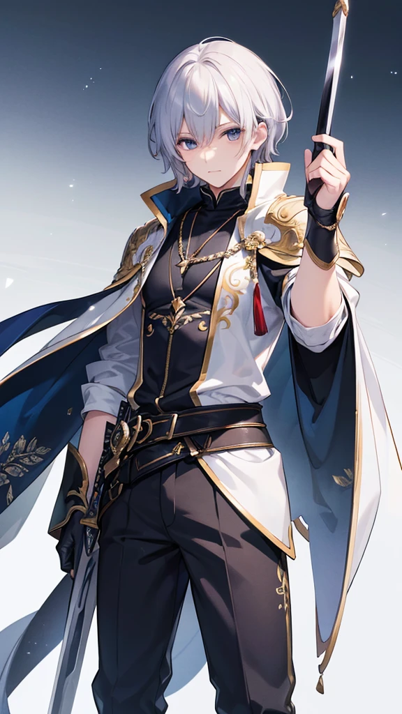 (Best Quality、High resolution、Image clarity:1.2)、 (male:1.2)、solo、maleフォーカス、Ultra-detailed backgrounds、Beautiful man standing with a sword、Traveler's Clothes、boots、ハンサムなmale、Powerful、(Strong eyes) 、Black Hair、 Hair Detail、Part your hair,Wide-open eyes、Beautiful Eyes、double eyelid、Double eyelids、Highest quality、high detail、Long Hair、Hair tied up、Pointy Head