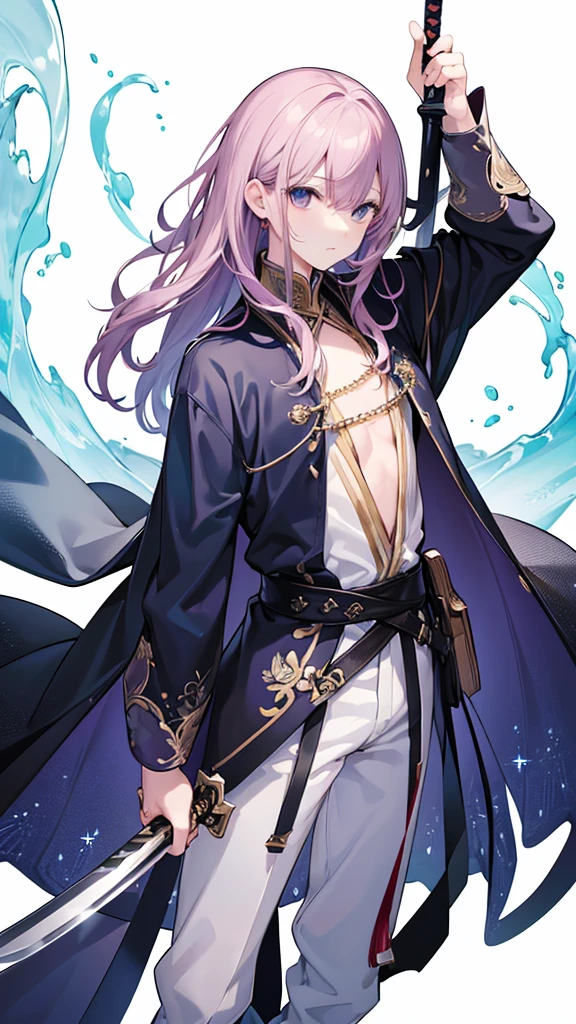 (Best Quality、High resolution、Image clarity:1.2)、 (male:1.2)、solo、maleフォーカス、Ultra-detailed backgrounds、Beautiful man standing with a sword、Traveler's Clothes、boots、ハンサムなmale、Powerful、(Strong eyes) 、Black Hair、 Hair Detail、Part your hair,Wide-open eyes、Beautiful Eyes、double eyelid、Double eyelids、Highest quality、high detail、Long Hair、Hair tied up、Pointy Head