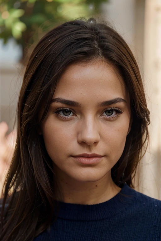 Brune, Yeux Bleu, Espagnol, 4k, Tres réaliste, petit nez,  bouche, peau lisse, no makeup