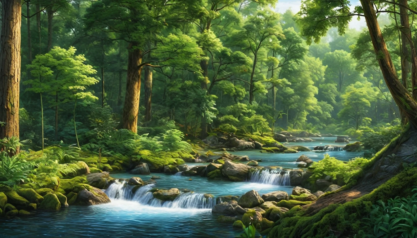 no humans, , masterpiece, highest quality,, detailed description,, relaxing, , photorealistic,Forest view,Birds chirping