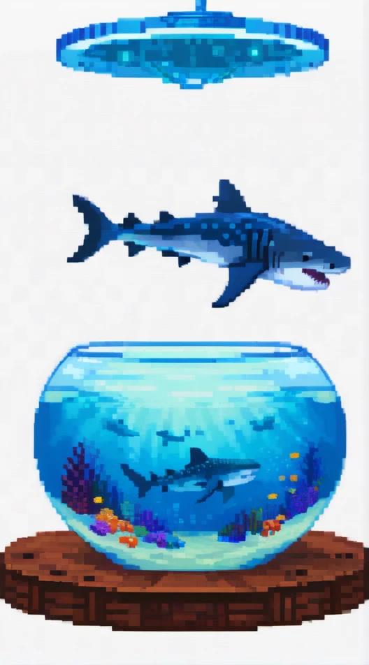 absurdres, uhd, fishbowl on a table, white background, whale sharks, underwater, beautiful, stars, pretty, shaded, glowing, glowing beautiful shading, glowing, under water, floating,