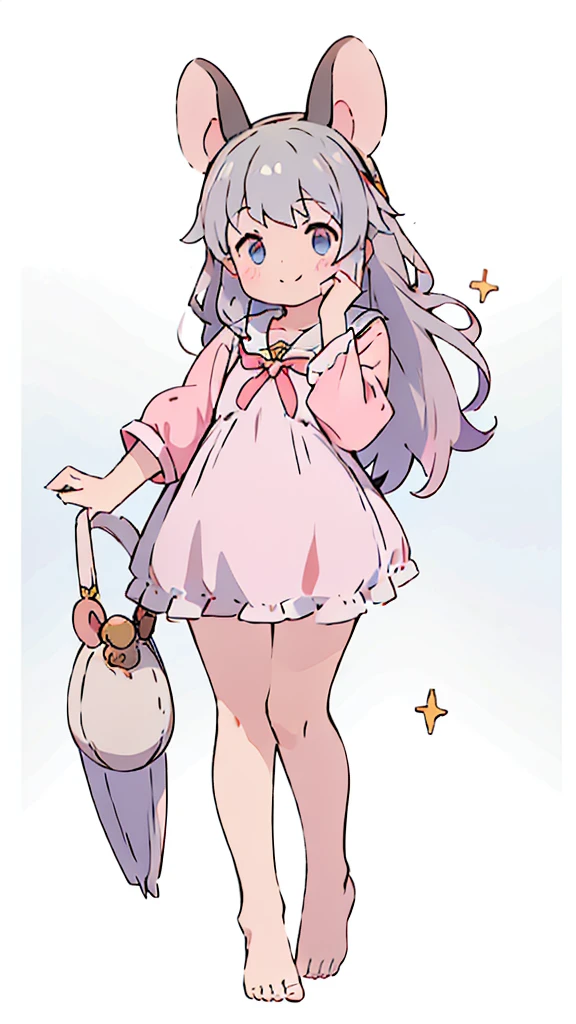 ((masterpiece))((Highest quality))Mouse Ears、girl、smile、blush、Flat Chest、Are thin、、low length、Gray Hair、blush、Are standing、Whole body image、Even your toes are visible、Eye level on face、front、No background、Mouse pose、真frontのアングル、Sailor suit