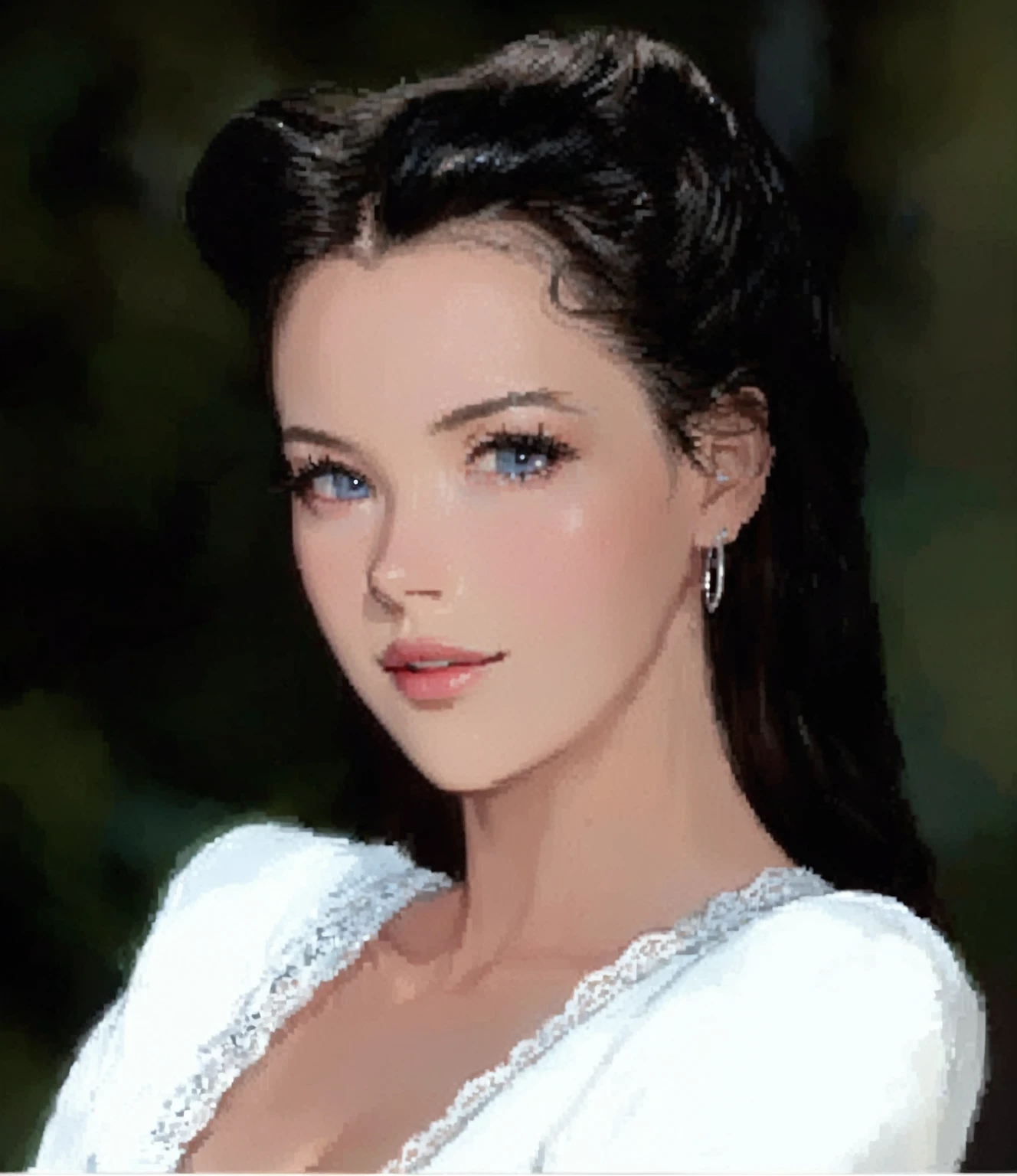 a close-up of a woman in a white dress and black hair, work of art! portrait of arwen, young arab Monica Belluci, anastasia ovchinnikova, beautiful caitriona balfe, yelena belova, kaya scodelario, Scarlett&#39;s Heads, Catarina, angelina stroganova, Direction: Olga Rozanova