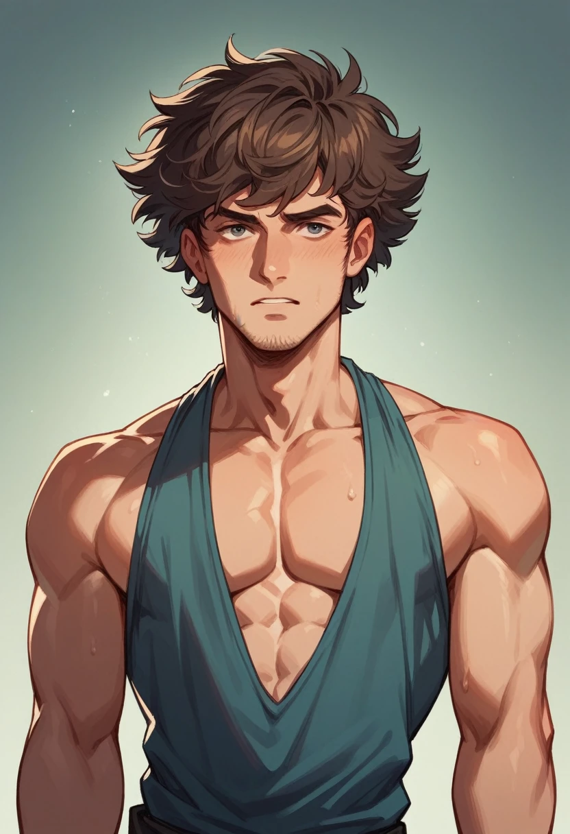 1male, sexy pose sketch short hair, half body, short wavy dark hair, dark brown eyes, 4k, full detail, hd image