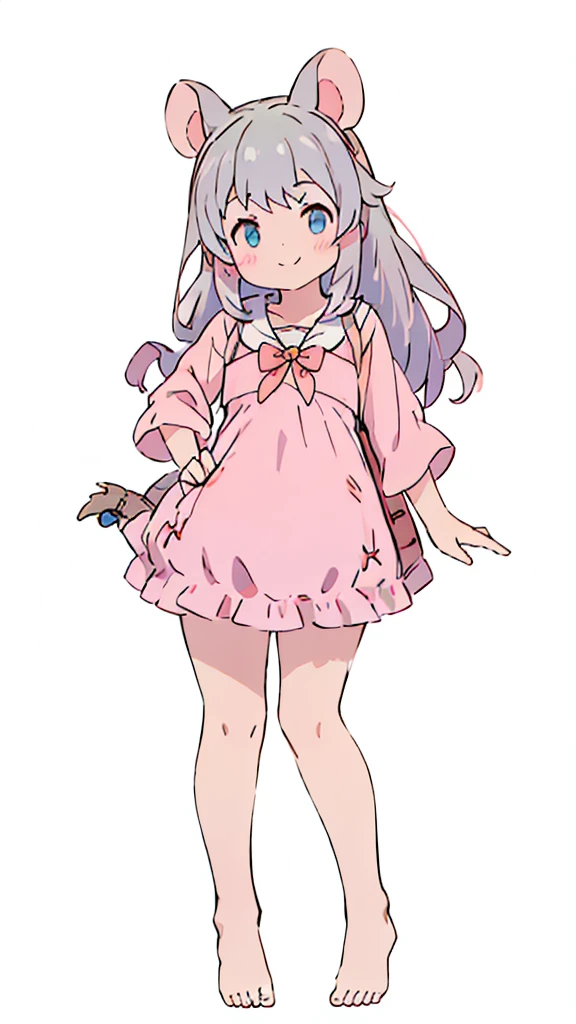 ((masterpiece))((Highest quality))Mouse Ears、girl、smile、blush、Flat Chest、Are thin、、low length、Gray Hair、blush、Are standing、Whole body image、Even your toes are visible、Eye level on face、front、No background、Mouse pose、真frontのアングル、Sailor suit