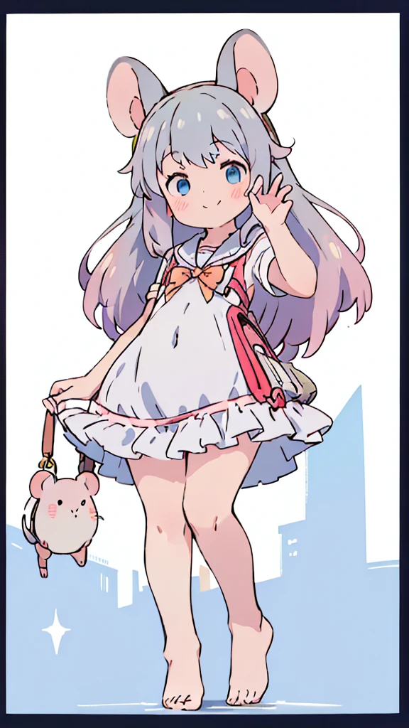 ((masterpiece))((Highest quality))Mouse Ears、girl、smile、blush、Flat Chest、Are thin、、low length、Gray Hair、blush、Are standing、Whole body image、Even your toes are visible、Eye level on face、front、No background、Mouse pose、真frontのアングル、Sailor suit