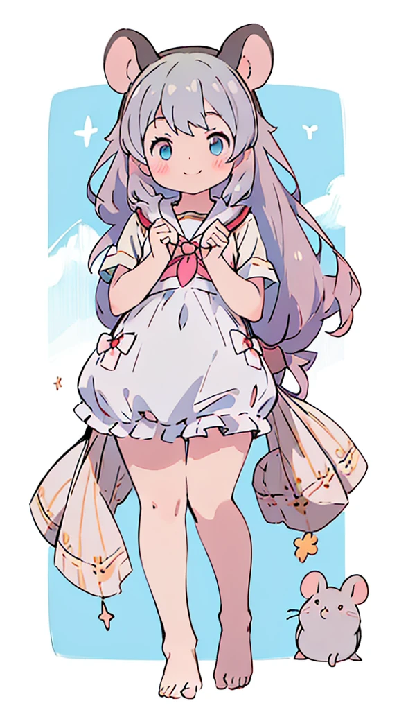 ((masterpiece))((Highest quality))Mouse Ears、girl、smile、blush、Flat Chest、Are thin、、low length、Gray Hair、blush、Are standing、Whole body image、Even your toes are visible、Eye level on face、front、No background、Mouse pose、真frontのアングル、Sailor suit