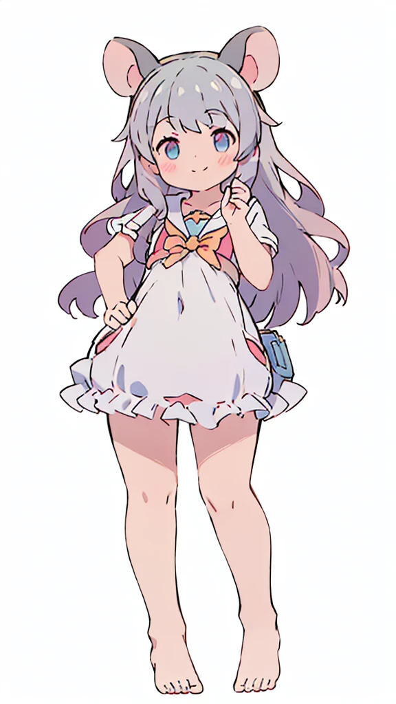 ((masterpiece))((Highest quality))Mouse Ears、girl、smile、blush、Flat Chest、Are thin、、low length、Gray Hair、blush、Are standing、Whole body image、Even your toes are visible、Eye level on face、front、No background、Mouse pose、真frontのアングル、Sailor suit