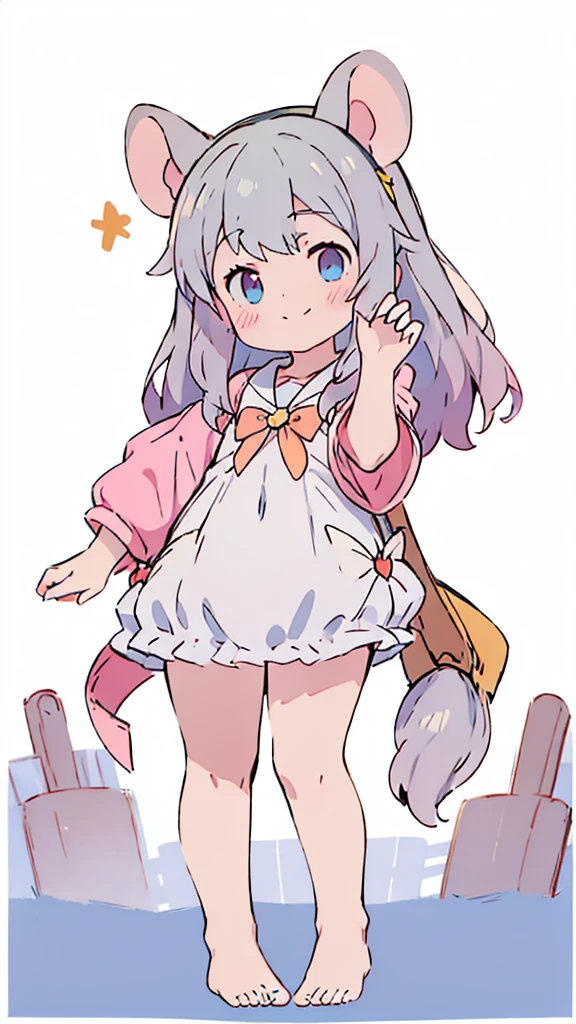 ((masterpiece))((Highest quality))Mouse Ears、girl、smile、blush、Flat Chest、Are thin、、low length、Gray Hair、blush、Are standing、Whole body image、Even your toes are visible、Eye level on face、front、No background、Mouse pose、真frontのアングル、Sailor suit