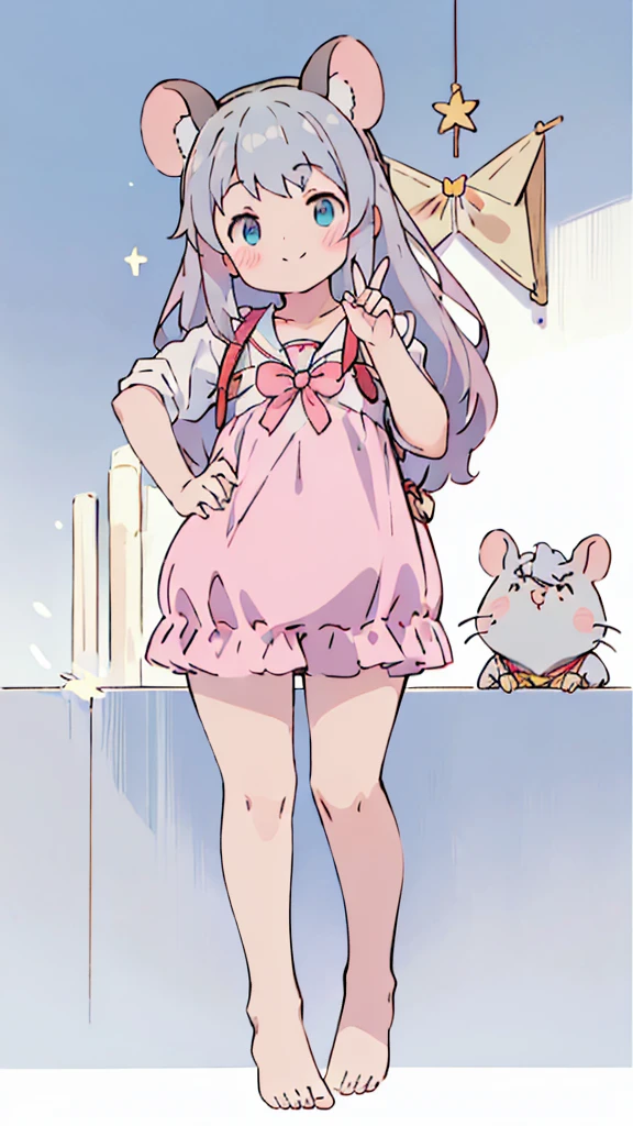 ((masterpiece))((Highest quality))Mouse Ears、girl、smile、blush、Flat Chest、Are thin、、low length、Gray Hair、blush、Are standing、Whole body image、Even your toes are visible、Eye level on face、front、No background、Mouse pose、真frontのアングル、Sailor suit