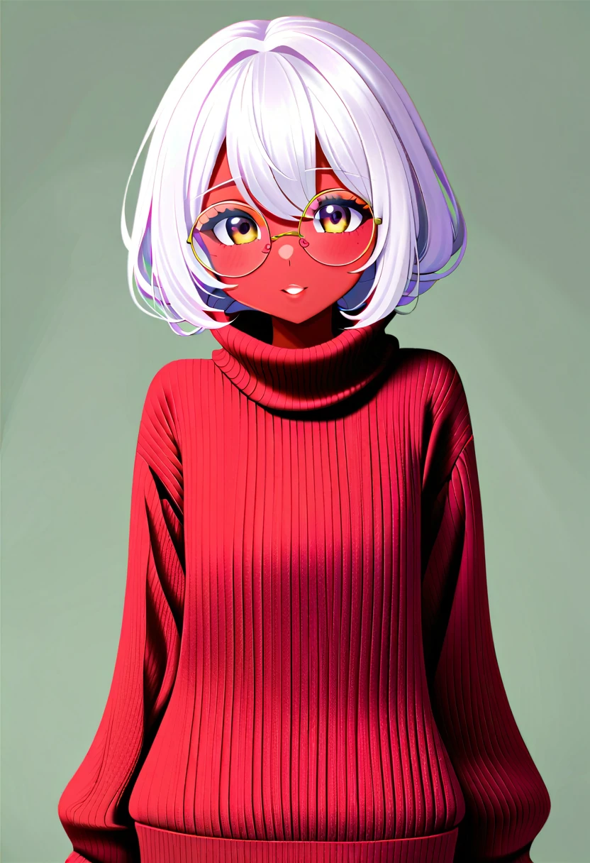 detailed illustration, (front view), (side view),dynamic angle, ultra-detailed, illustration, clean line art, shading, anime, detailed eyes, detailed face, beautiful face, dramatic lighting, detailed illustration, dynamic angle, ultra-detailed, illustration, (single woman: 1.8), masterpiece, masterwork, beautiful, (1 woman:1.8),
Succubus woman, young, timid, wearing an oversized sweater, red skin, pinkish white hair, big round glasses, knitted ribbed sweater,
