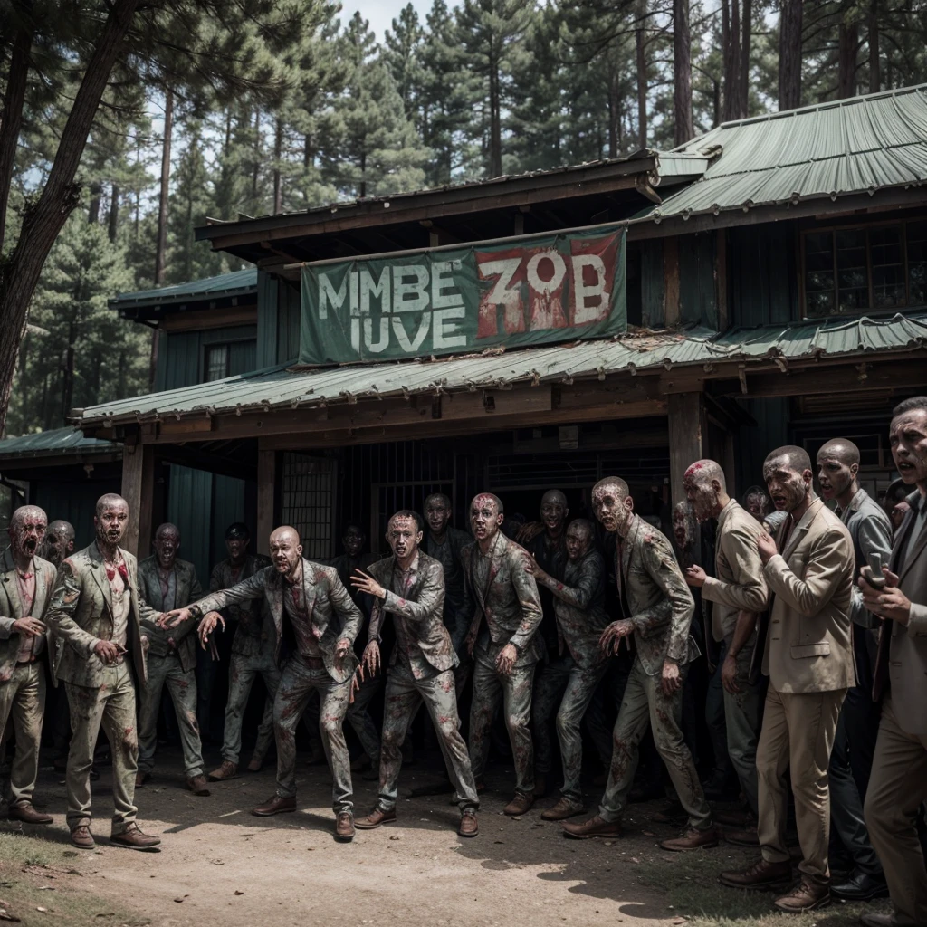 Zombies outside the official residence of the pines