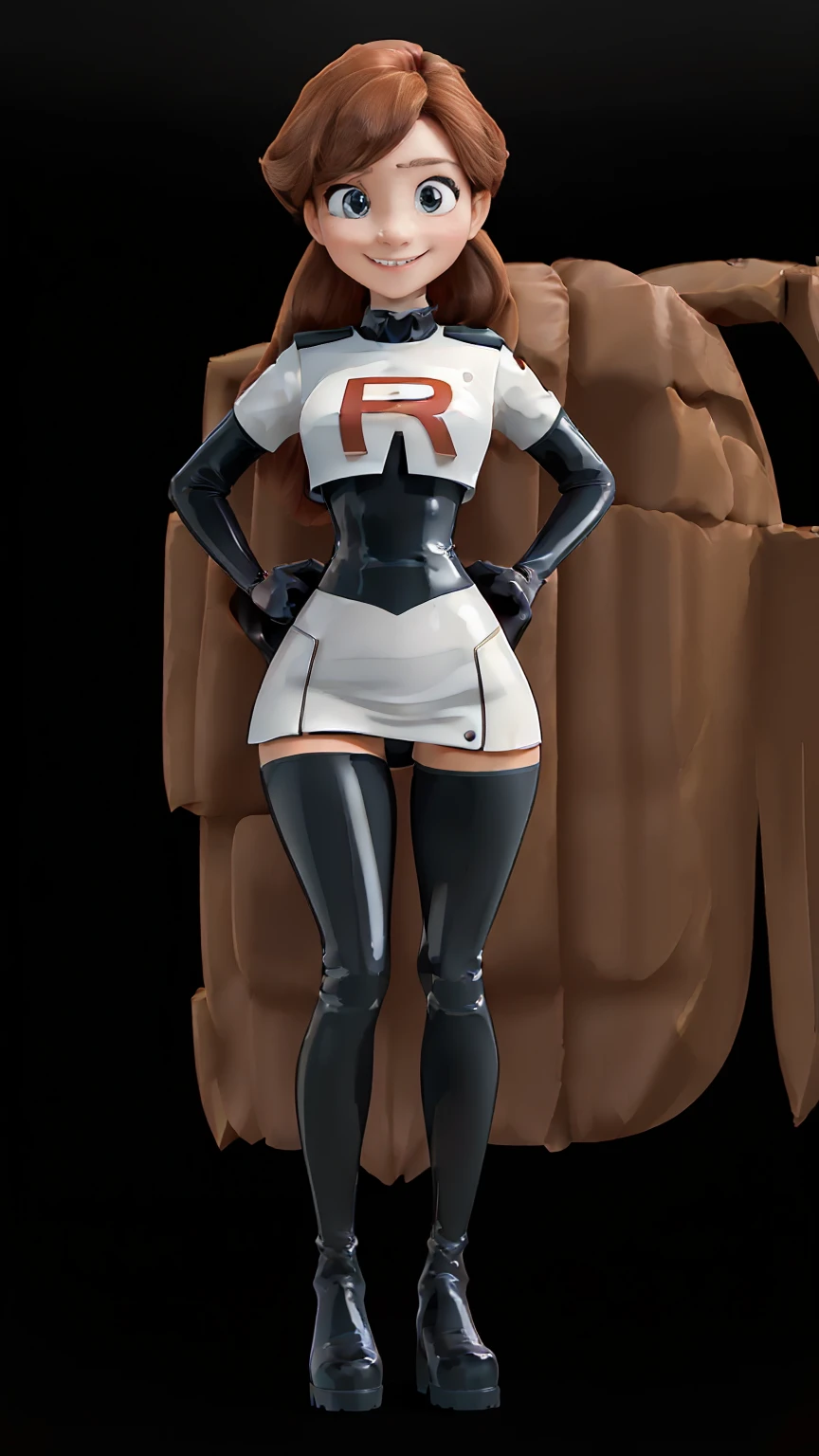(masterpiece,Highest quality,In 8K,Very detailed,High resolution,Anime Style:1.2),(A female officer from Team Rocket is walking.:1.5),(Always Alone:1.5), (Team Rocket uniform,It has a big red R on it.:1.5),(The Smile of a Villain:1.4), (Brown Hair, Mid-length hair:1.3),(Cowboy Shot:1.5),(20 year old Japanese woman,Fitted clothing,Make the skirt very short, Black patent leather gloves, Black patent leather long boots:1.3), (Camel Toe:1.3), (Upper body is thin:1.4), (Flat Chest:1.4), (Thick thighs:1.3), (A is seen from below:1.4)