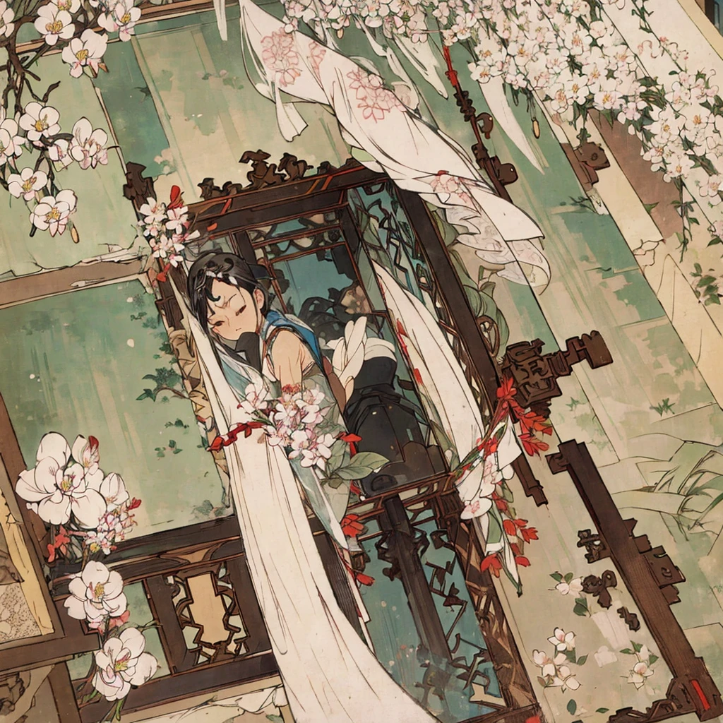 A young boy who has a slit in his forearm, and inside there are white orchid flowers, and he picked one of those flowers.