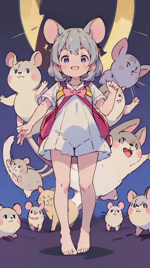 ((masterpiece))((Highest quality))Mouse Ears、girl、smile、blush、Flat Chest、Are thin、、low length、Gray Hair、blush、Are standing、Whole body image、Even your toes are visible、Eye level on face、front、No background、Mouse pose、真frontのアングル、Sailor suit