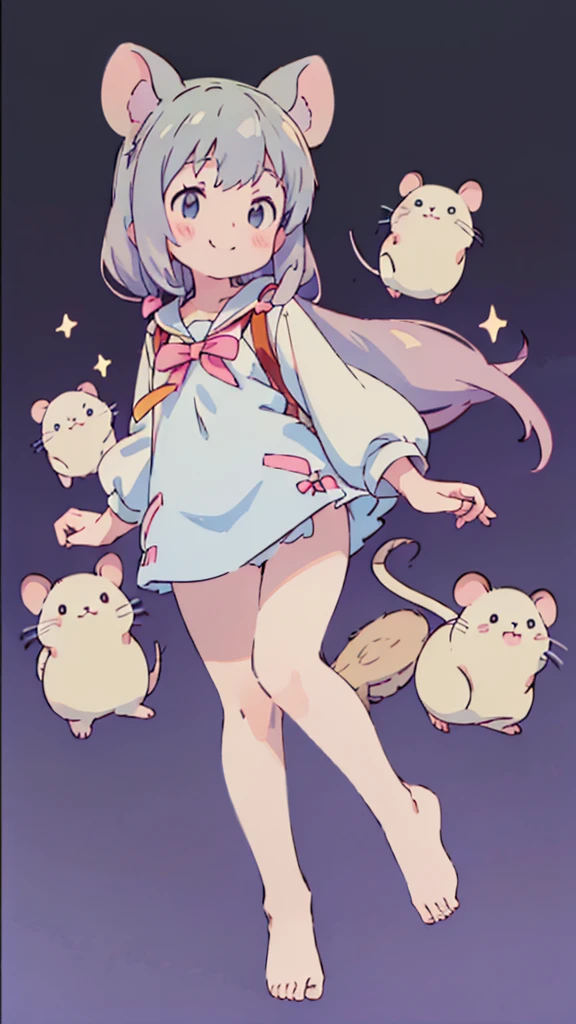 ((masterpiece))((Highest quality))Mouse Ears、girl、smile、blush、Flat Chest、Are thin、、low length、Gray Hair、blush、Are standing、Whole body image、Even your toes are visible、Eye level on face、front、No background、Mouse pose、真frontのアングル、Sailor suit