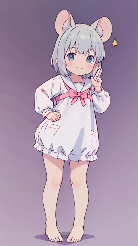 ((masterpiece))((Highest quality))Mouse Ears、girl、smile、blush、Flat Chest、Are thin、、low length、Gray Hair、blush、Are standing、Whole body image、Even your toes are visible、Eye level on face、front、No background、Mouse pose、真frontのアングル、Sailor suit