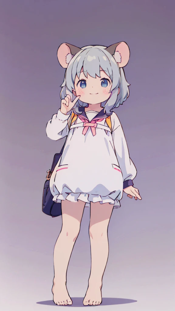 ((masterpiece))((Highest quality))Mouse Ears、girl、smile、blush、Flat Chest、Are thin、、low length、Gray Hair、blush、Are standing、Whole body image、Even your toes are visible、Eye level on face、front、No background、Mouse pose、真frontのアングル、Sailor suit