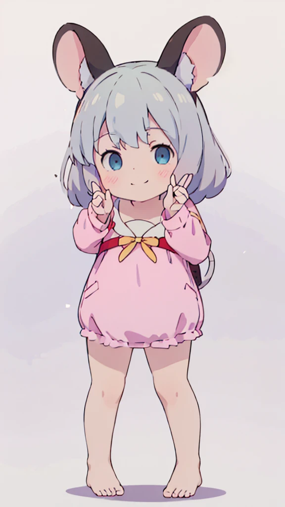 ((masterpiece))((Highest quality))Mouse Ears、girl、smile、blush、Flat Chest、Are thin、、low length、Gray Hair、blush、Are standing、Whole body image、Even your toes are visible、Eye level on face、front、No background、Mouse pose、真frontのアングル、Sailor suit