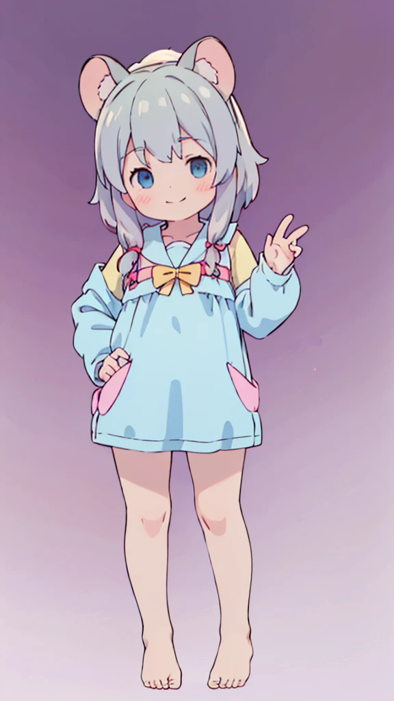 ((masterpiece))((Highest quality))Mouse Ears、girl、smile、blush、Flat Chest、Are thin、、low length、Gray Hair、blush、Are standing、Whole body image、Even your toes are visible、Eye level on face、front、No background、Mouse pose、真frontのアングル、Sailor suit