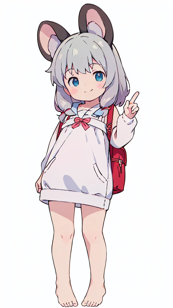 ((masterpiece))((Highest quality))Mouse Ears、girl、smile、blush、Flat Chest、Are thin、、low length、Gray Hair、blush、Are standing、Whole body image、Even your toes are visible、Eye level on face、front、No background、Mouse pose、真frontのアングル、Sailor suit
