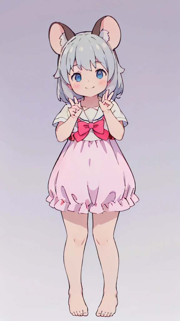 ((masterpiece))((Highest quality))Mouse Ears、girl、smile、blush、Flat Chest、Are thin、、low length、Gray Hair、blush、Are standing、Whole body image、Even your toes are visible、Eye level on face、front、No background、Mouse pose、真frontのアングル、Sailor suit