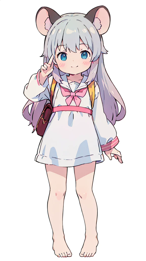 ((masterpiece))((Highest quality))Mouse Ears、girl、smile、blush、Flat Chest、Are thin、、low length、Gray Hair、blush、Are standing、Whole body image、Even your toes are visible、Eye level on face、front、No background、Mouse pose、真frontのアングル、Sailor suit
