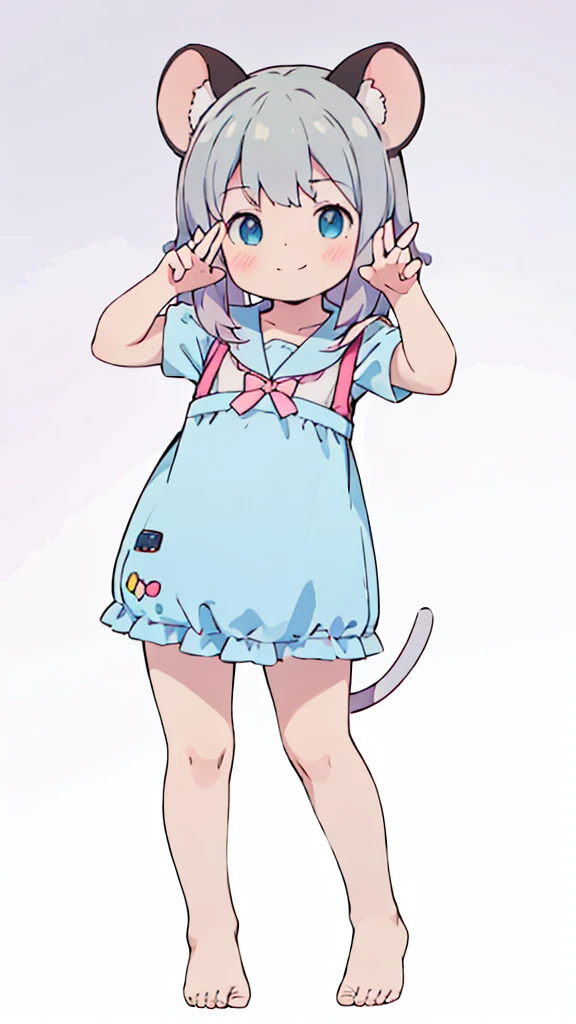 ((masterpiece))((Highest quality))Mouse Ears、girl、smile、blush、Flat Chest、Are thin、、low length、Gray Hair、blush、Are standing、Whole body image、Even your toes are visible、Eye level on face、front、No background、Mouse pose、真frontのアングル、Sailor suit