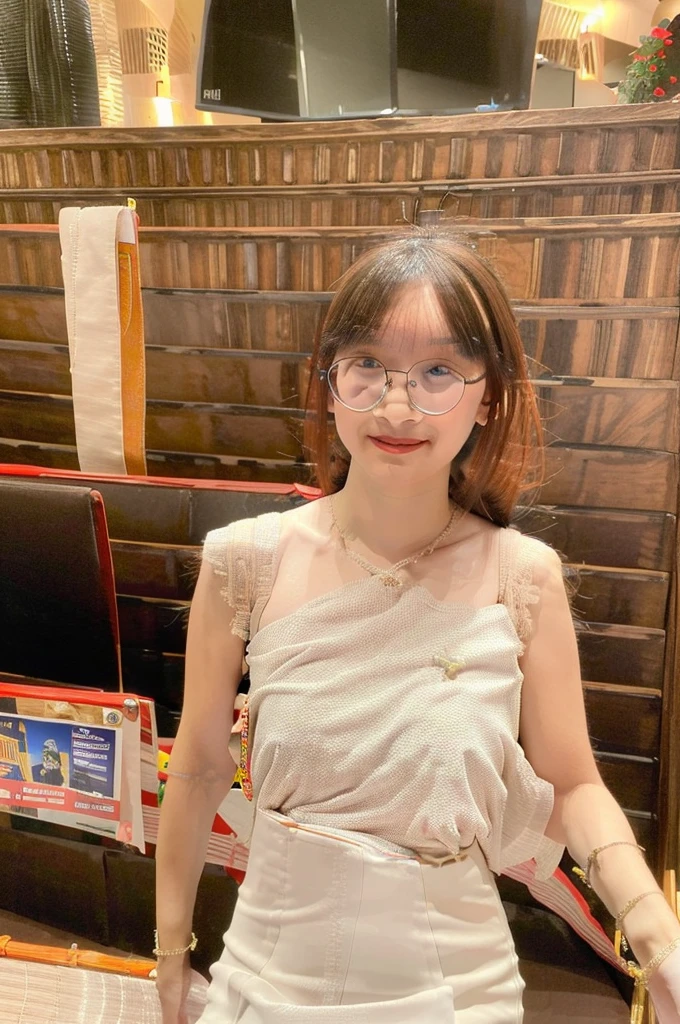 (best quality:1.4), (very high:1.2), (realistic:1.4), (8K, raw image:1.2),(Portrait:1.3), Creamne_, 1 girl, alone, glasses, glassesทรงกลม, upper body, (long hair:1.2), look at viewer, Bokeh, depth of field, Medium bust, sit, water, white flowers, full body, (shoulder length sash:1.4), (decorations:1.4), (Floating comfortably:1.4), white dress, 