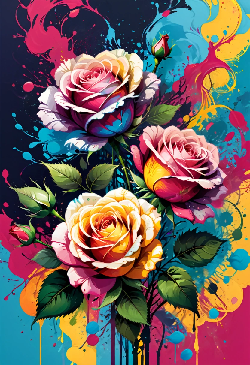 vectorial art, Colorful illustration with roses, At the center, swirly vibrant colors, paint splashes and smears, high détail.
(work of art, best qualityer, proffesional, perfect composition, very aesthetic, absurdrez, super verbose, details Intricate:1.3)