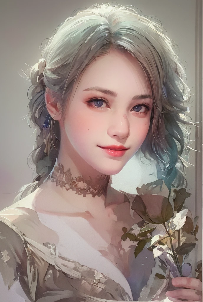 stechu,(white background:1.4), ((tachi-e)), original,(illustration:1.1),(best quality),(masterpiece:1.1),(extremely detailed CG unity 8k wallpaper:1.1), (colorful:0.9),(panorama shot:1.4),(solo:1.2), (ink splashing),(color splashing),((watercolor)), clear sharp focus,{ 1girl standing },((korean style )),flower background,outdoors,rocks, looking at viewer, make happy expressions,soft smile,pure,beautyfull detailed face and eyes,beautyfull intricacy clothing decorative pattern details, white hair,blue eyes,colorwater
